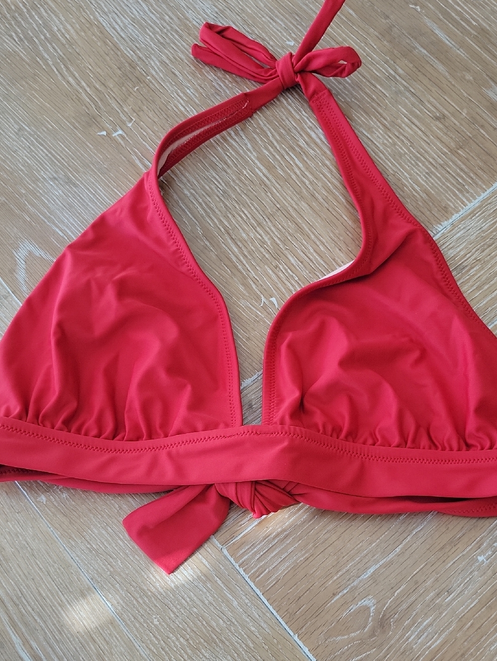 J. Crew Halter Tie Back Bikini Top Red Swim V Neck Size Medium NWT